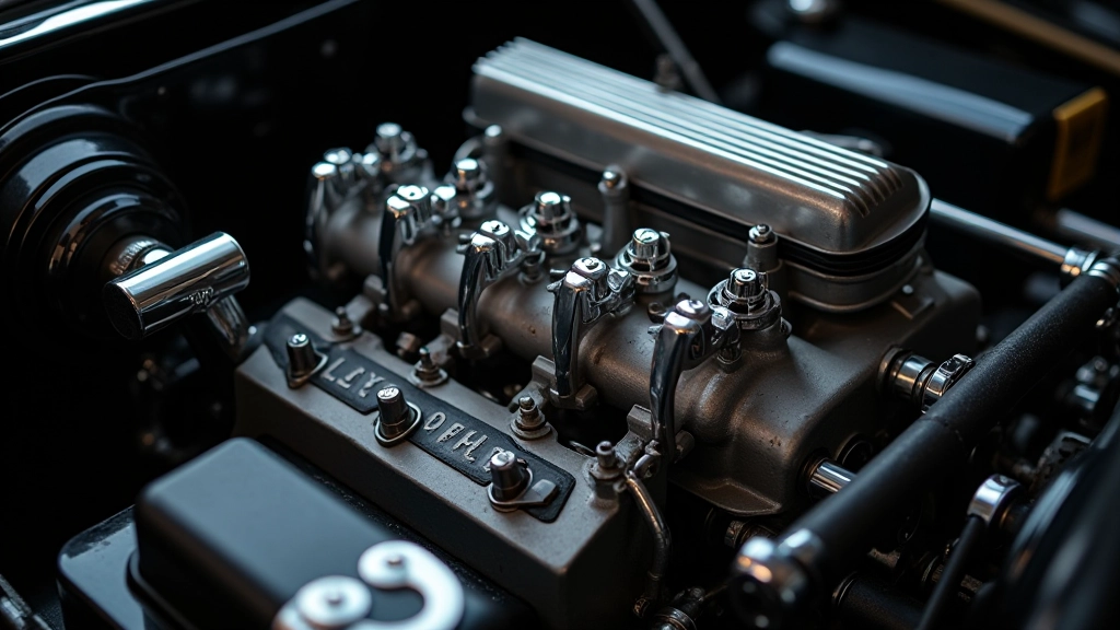 Lamborghini Countach V12 motora detaļa, parādot cilindru galvas un inžektoru sistēmu