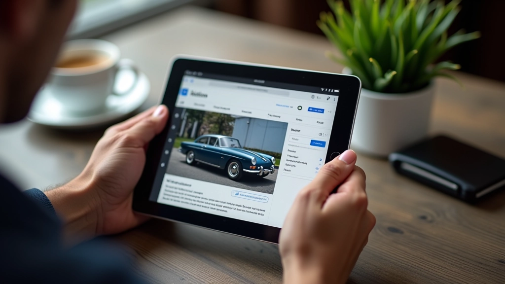 Tiešsaistes aukcijas portāla ekrāns ar limitēto automobiļu kataloga skatījumu un cenas grafiku